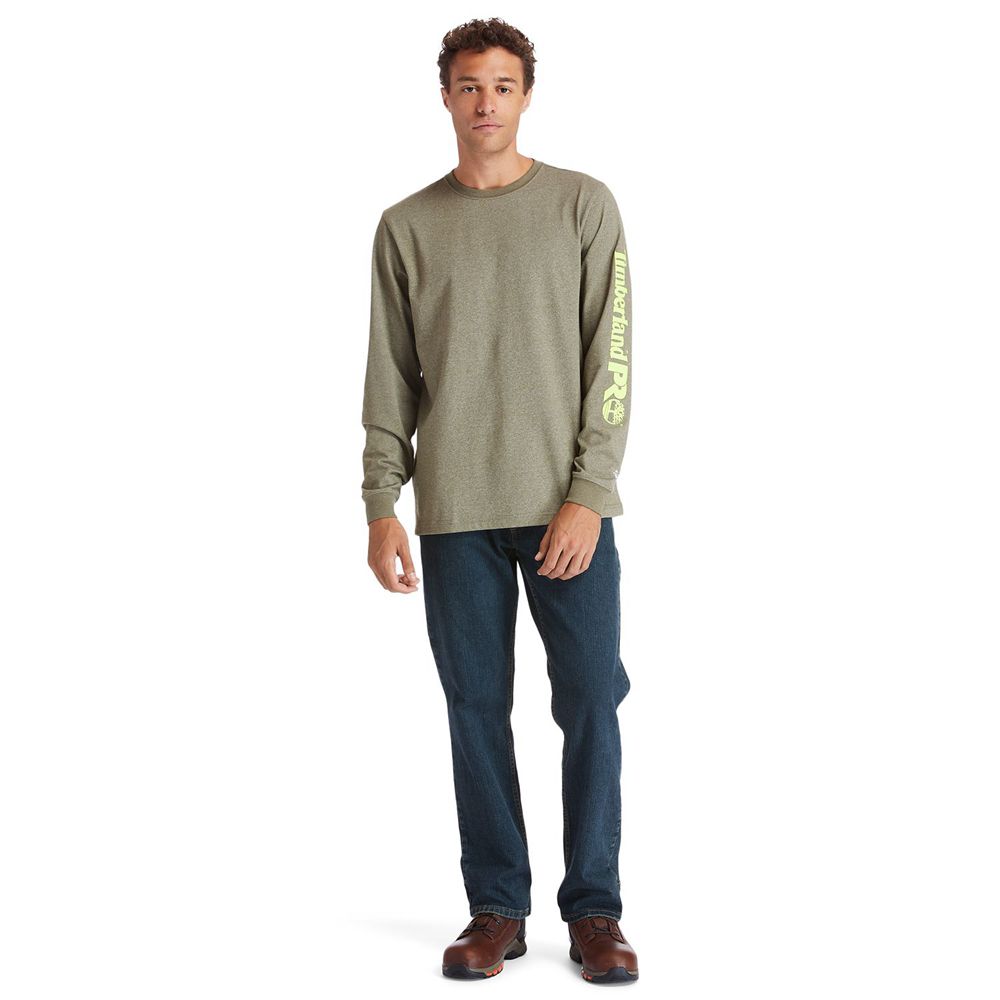 Camisetas Timberland Hombre Pro® Base Plate Long-Sleeve Logo Verde Oliva - Chile FNP-095742